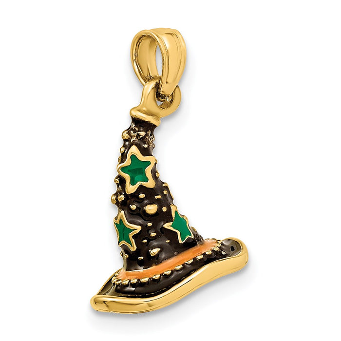 Million Charms 14K Yellow Gold Themed With Enamel 3-D Witch'S Hat (Halloween) Charm