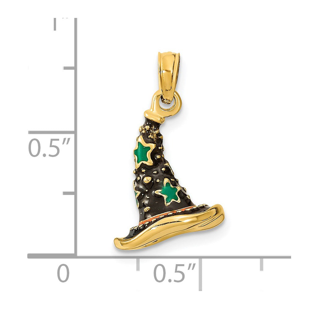 Million Charms 14K Yellow Gold Themed With Enamel 3-D Witch'S Hat (Halloween) Charm