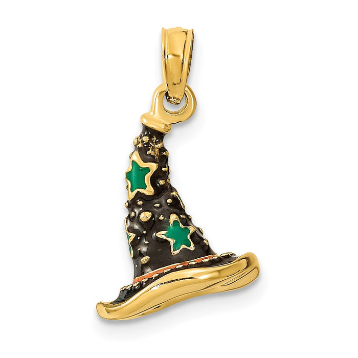 Million Charms 14K Yellow Gold Themed With Enamel 3-D Witch'S Hat (Halloween) Charm