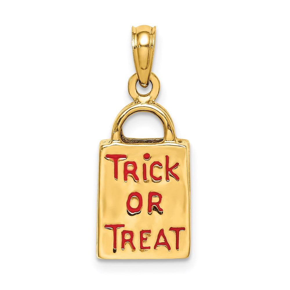 Million Charms 14K Yellow Gold Themed 3-D Enameled Jack-O-Lantern Trick Or Treat Bag Charm