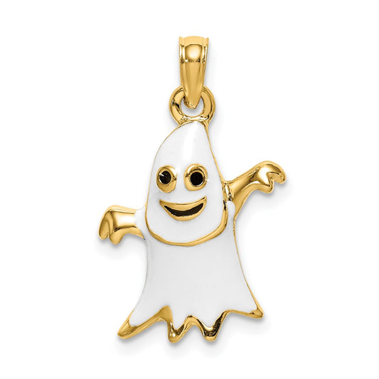 Million Charms 14K Yellow Gold Themed 3-D Enameled Ghost Charm