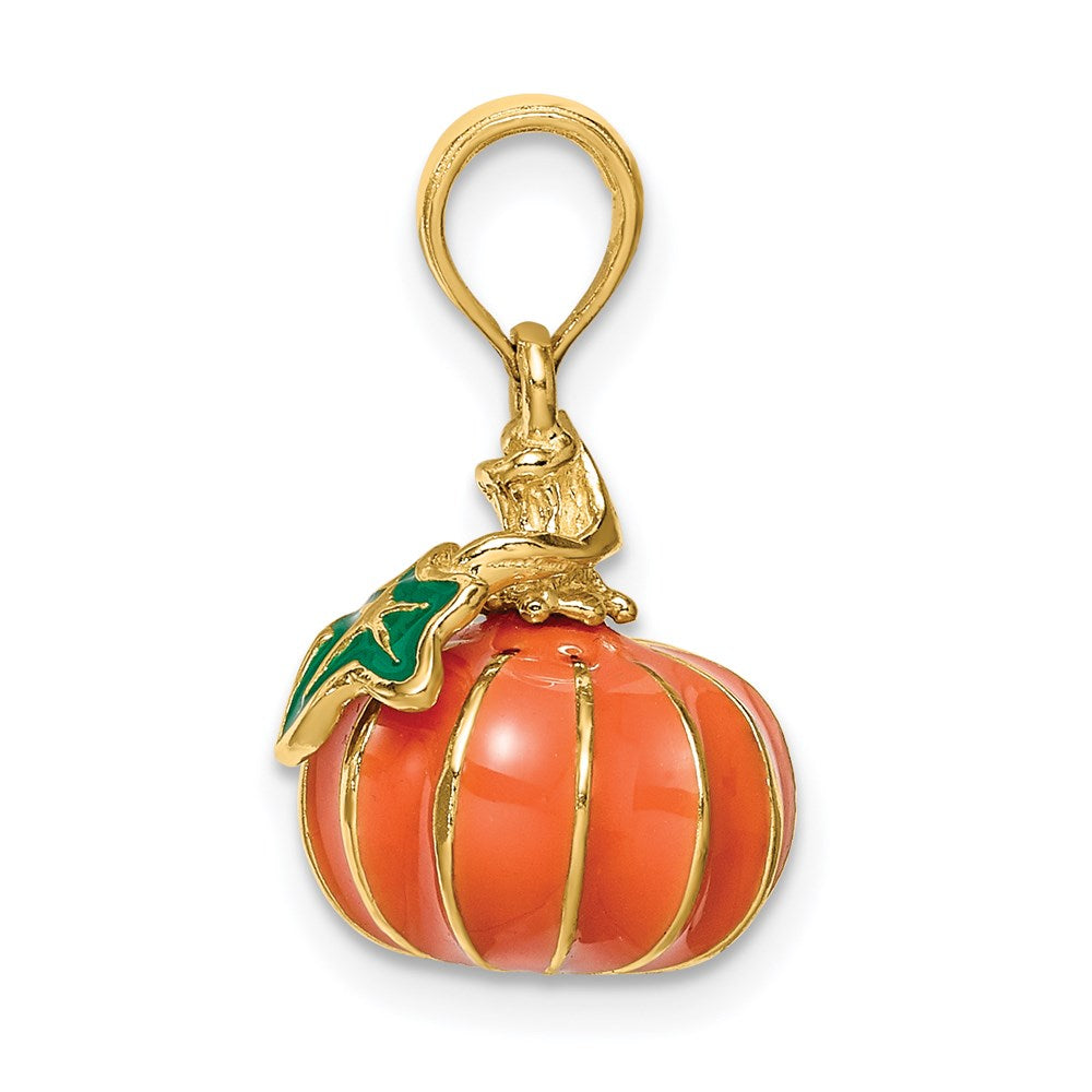 Million Charms 14K Yellow Gold Themed 3-D Enameled Pumpkin Charm