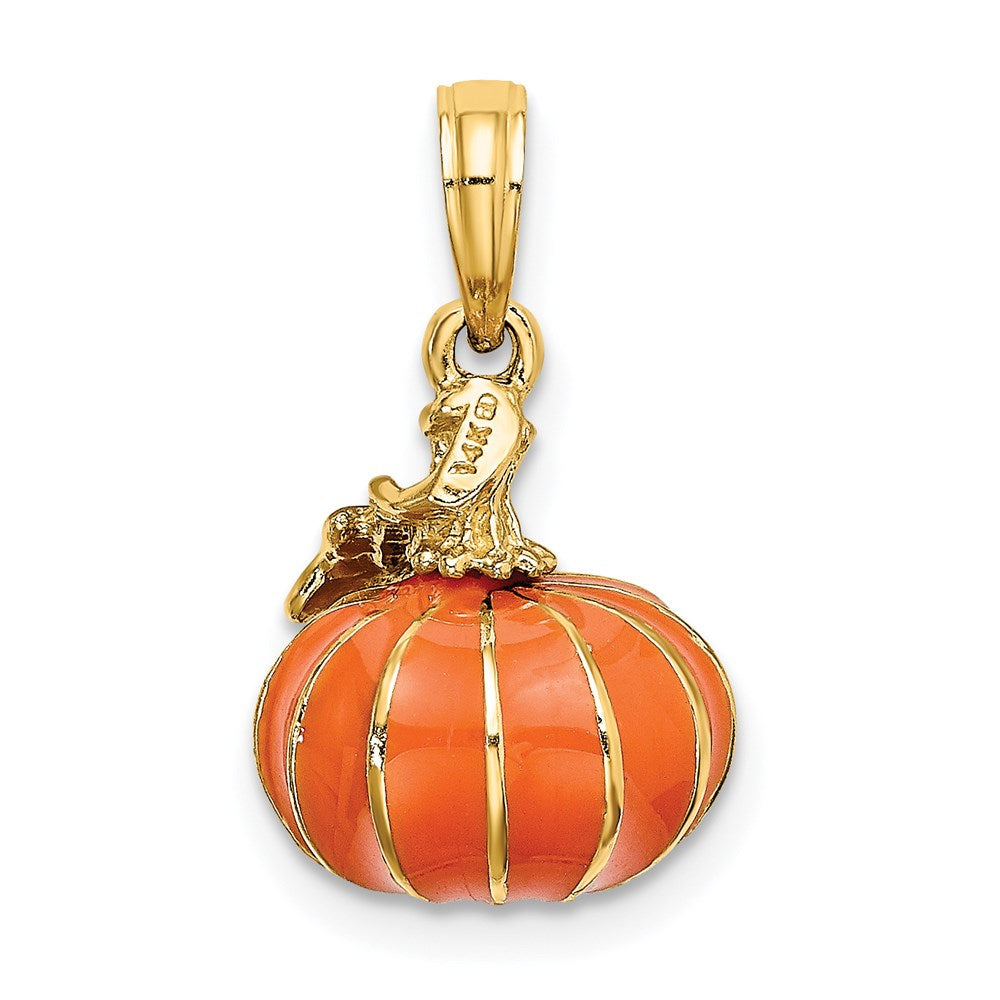 Million Charms 14K Yellow Gold Themed 3-D Enameled Pumpkin Charm