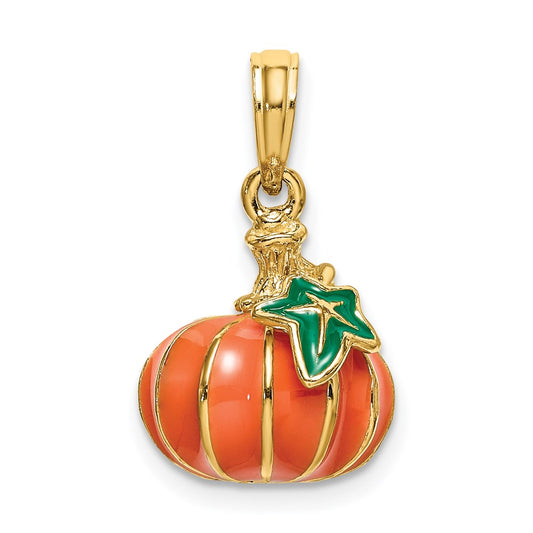 Million Charms 14K Yellow Gold Themed 3-D Enameled Pumpkin Charm