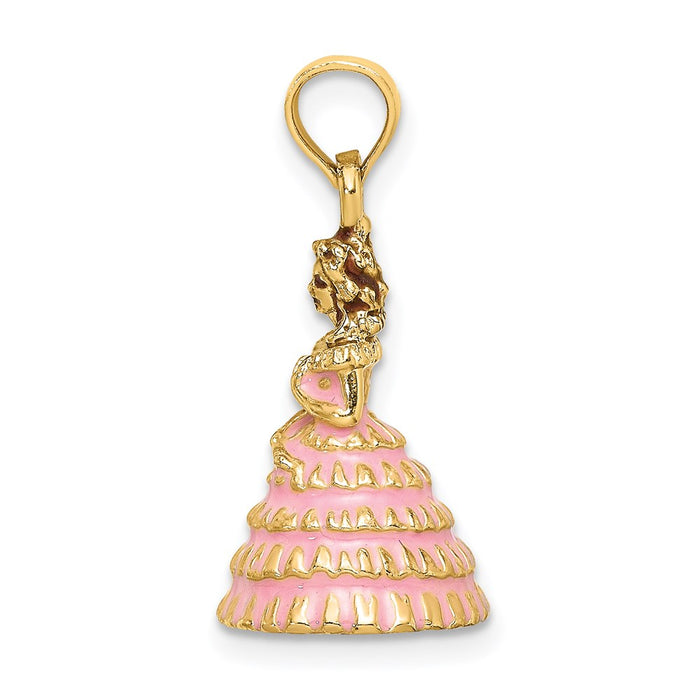 Million Charms 14K Yellow Gold Themed 3-D Enamel Pink Dress Charleston Southern Belle Charm