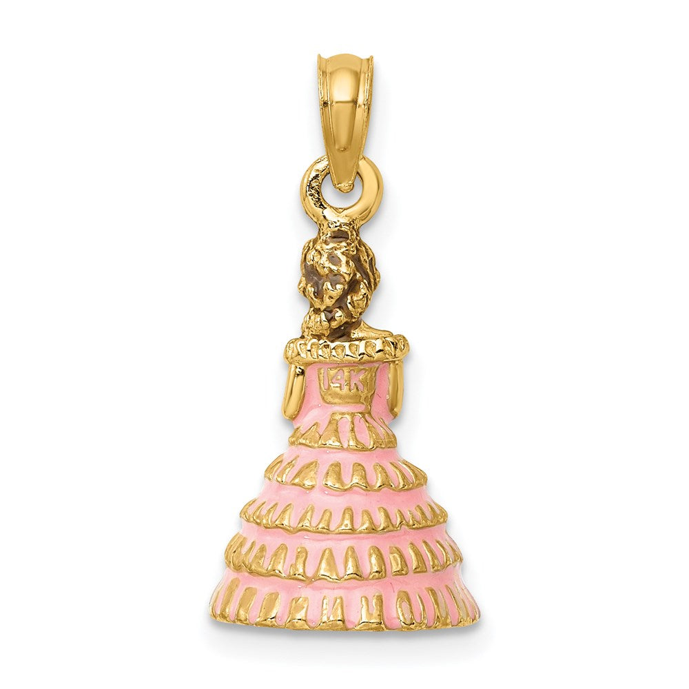 Million Charms 14K Yellow Gold Themed 3-D Enamel Pink Dress Charleston Southern Belle Charm