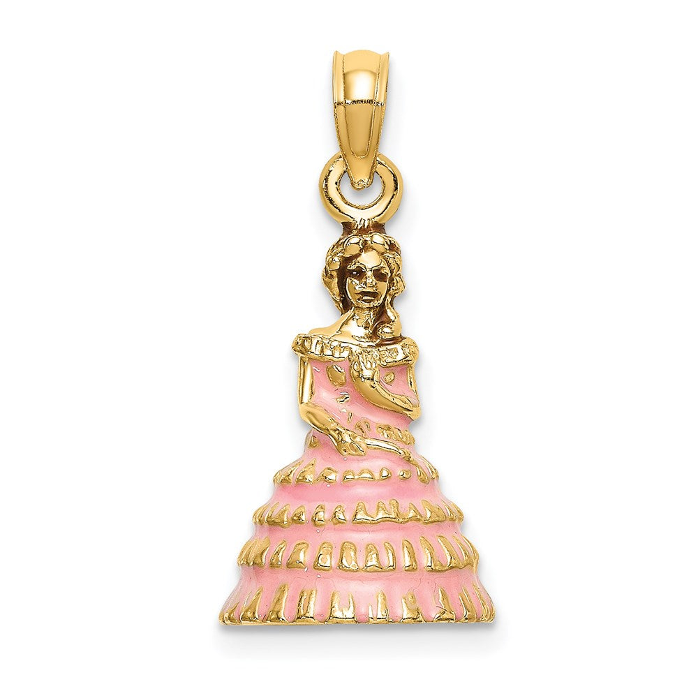 Million Charms 14K Yellow Gold Themed 3-D Enamel Pink Dress Charleston Southern Belle Charm