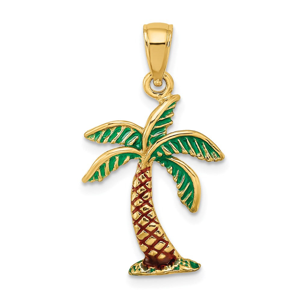 Million Charms 14K Yellow Gold Themed Enamel Palm Tree Charm