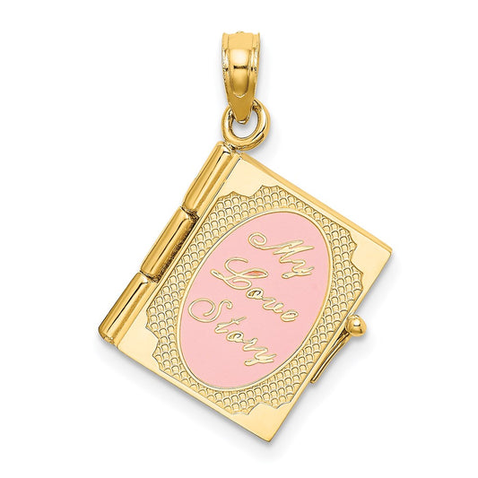 Million Charms 14K Yellow Gold Themed Polished Enameled Moveable My Love Story Book Pendant