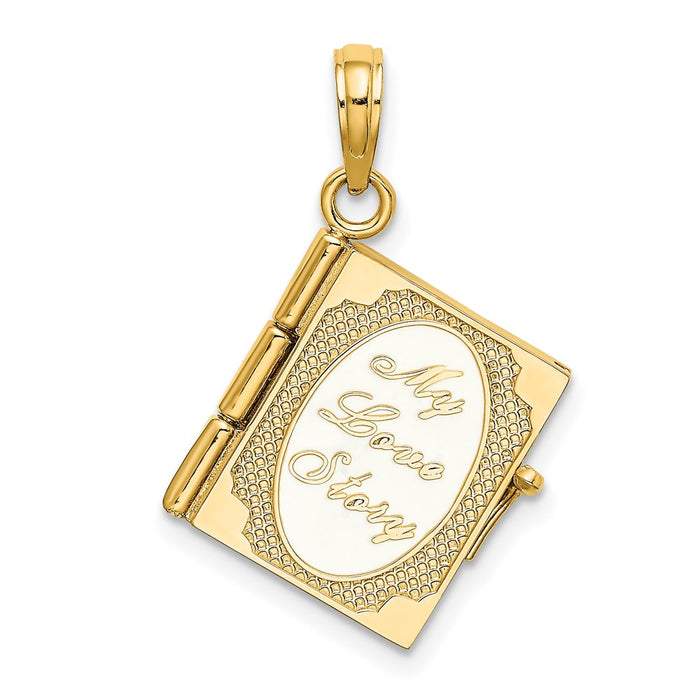 Million Charms 14K Yellow Gold Themed Polished Enameled Moveable My Love Story Book Pendant