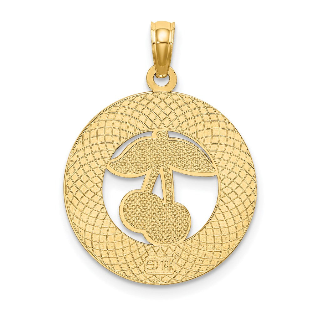 Million Charms 14K Yellow Gold Themed Traverse City, Mi On Round Frame With Enamel Cherry Charm