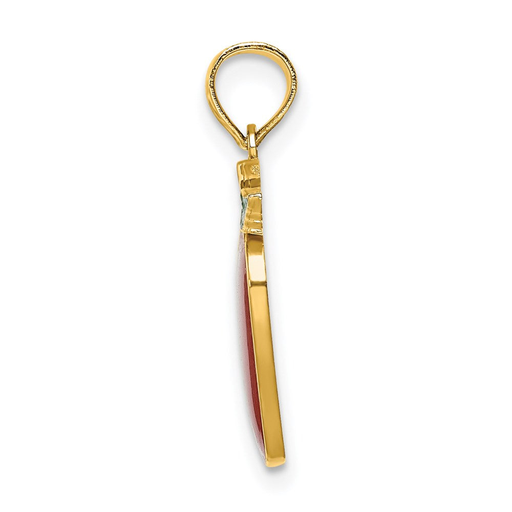 Million Charms 14K Yellow Gold Themed Enamel Red Delicious Apple With Stem & Leaf / 2-D