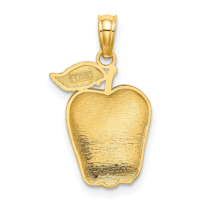Million Charms 14K Yellow Gold Themed Enamel Red Delicious Apple With Stem & Leaf / 2-D