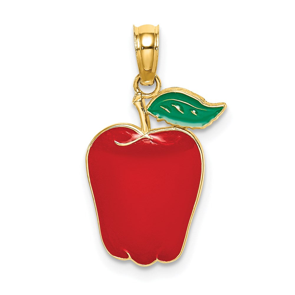 Million Charms 14K Yellow Gold Themed Enamel Red Delicious Apple With Stem & Leaf / 2-D