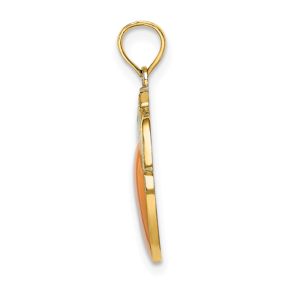 Million Charms 14K Yellow Gold Themed Enamel Orange With Stem & Leaf / 2-D