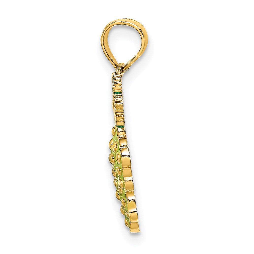 Million Charms 14K Yellow Gold Themed With Enamel 2-D Grapes With Stem & Leaf Charm