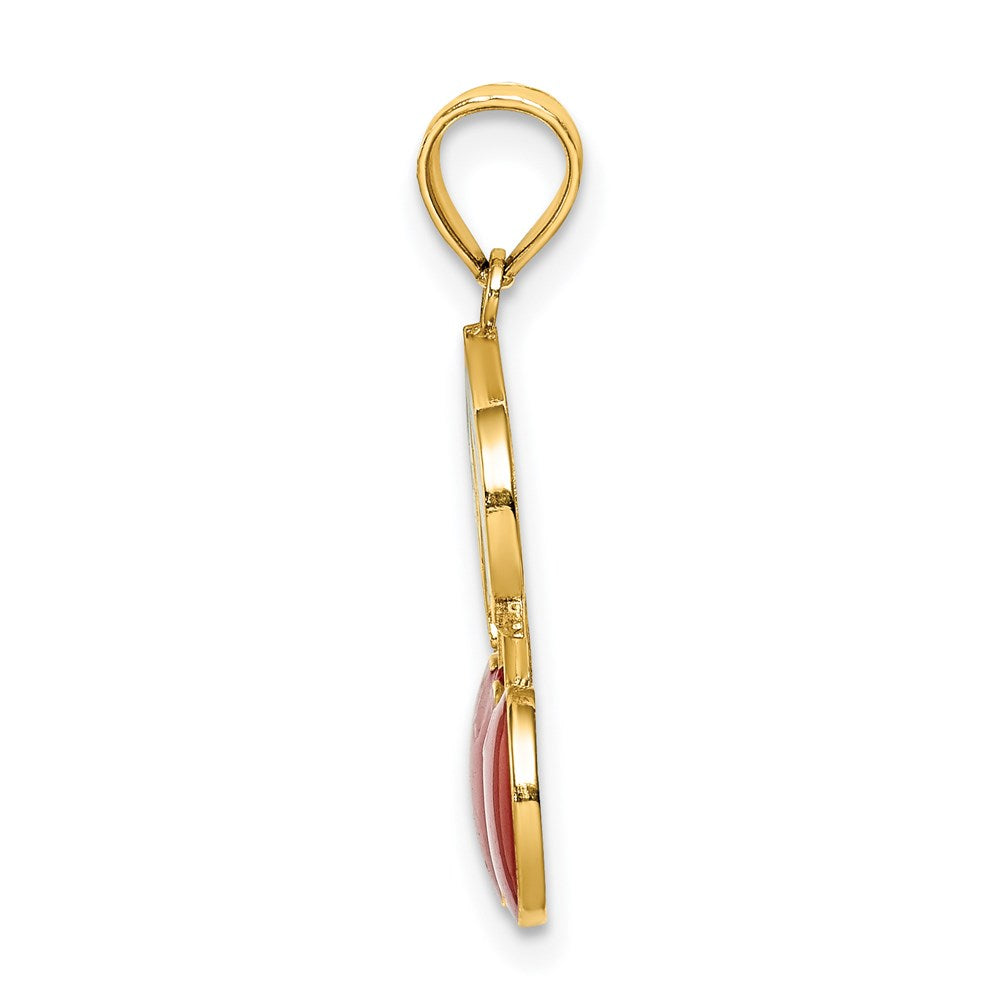 Million Charms 14K Yellow Gold Themed With Enamel 2-D Cherries With Stem & Leaf Charm