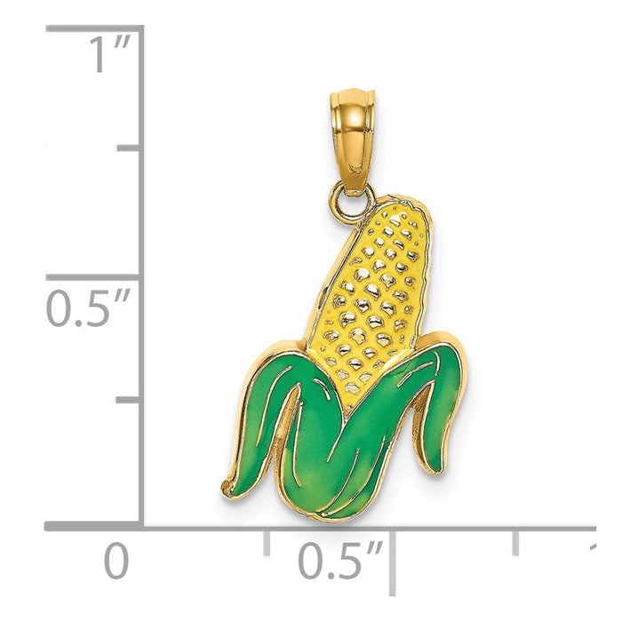 Million Charms 14K Yellow Gold Themed With Enamel 2-D Corn With Peeled Husk Charm
