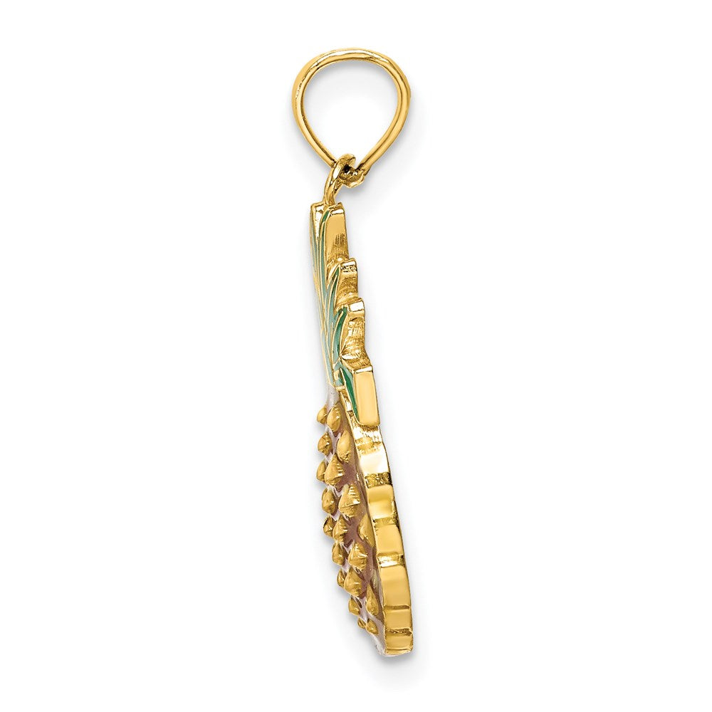 Million Charms 14K Yellow Gold Themed With Enamel 2-D Pineapple Charm