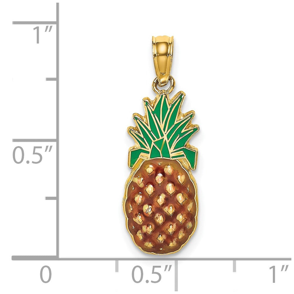 Million Charms 14K Yellow Gold Themed With Enamel 2-D Pineapple Charm