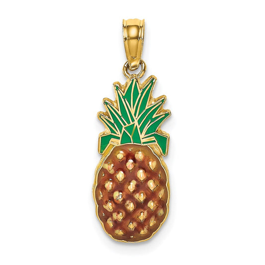 Million Charms 14K Yellow Gold Themed With Enamel 2-D Pineapple Charm