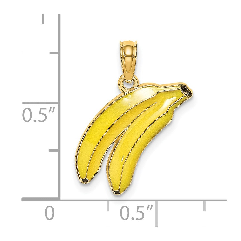 Million Charms 14K Yellow Gold Themed With Enamel 2-D Bananas Charm