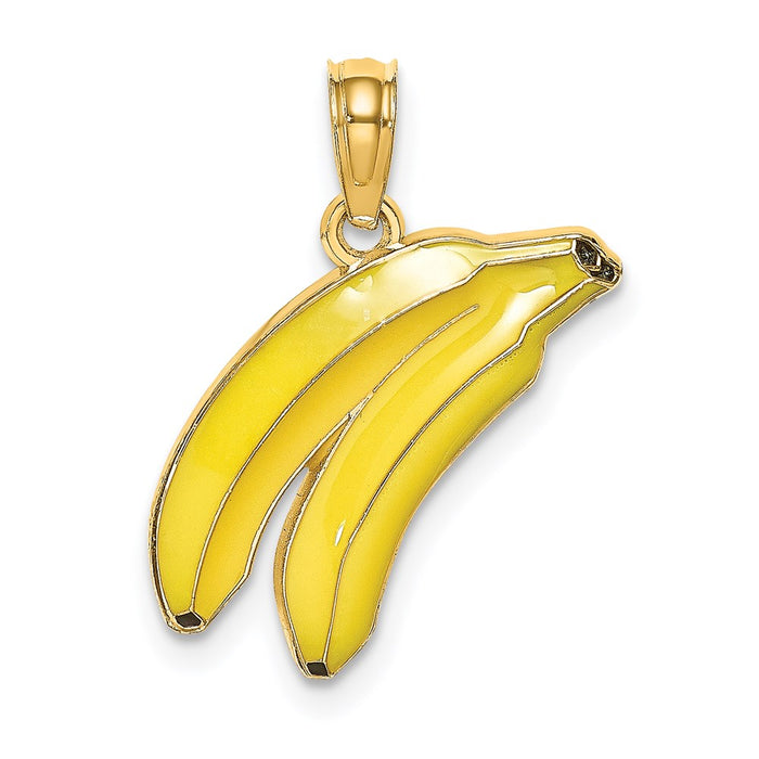 Million Charms 14K Yellow Gold Themed With Enamel 2-D Bananas Charm