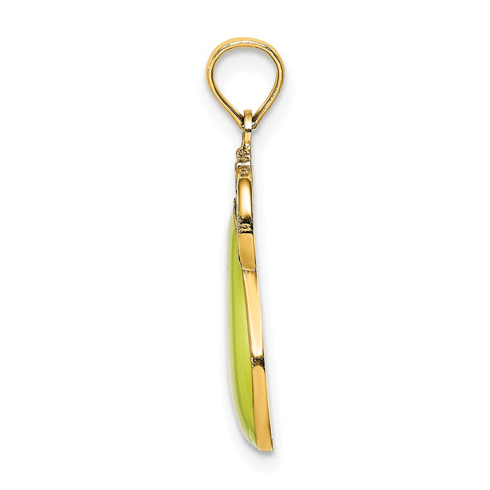 Million Charms 14K Yellow Gold Themed With Enamel 2-D Comice Pear With Stem & Leaf Charm