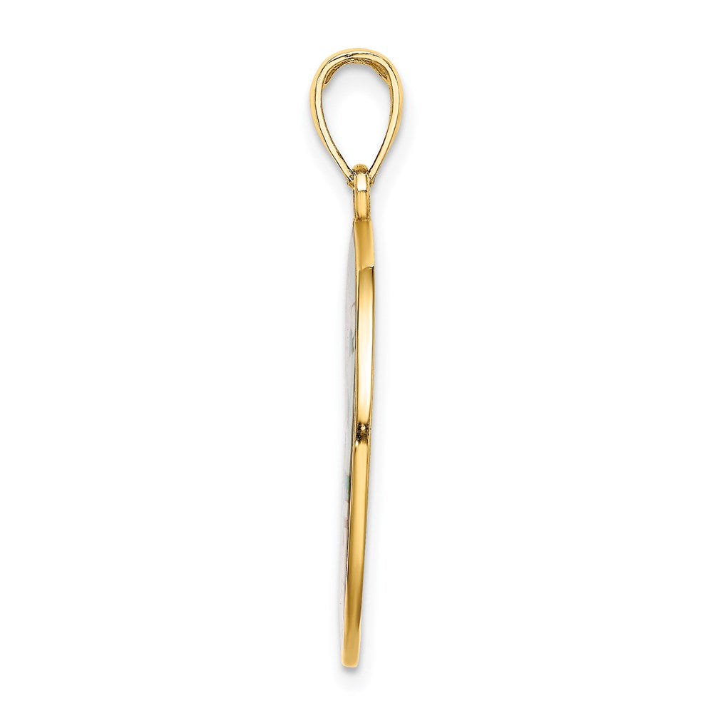 Million Charms 14K Yellow Gold Themed Enamel Beach Scene On Round Disc Charm