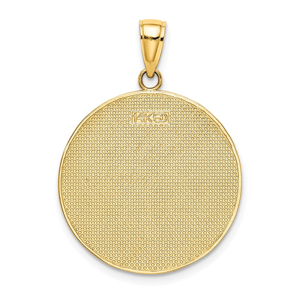 Million Charms 14K Yellow Gold Themed Enamel Beach Scene On Round Disc Charm