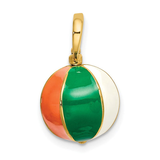 Million Charms 14K Yellow Gold Themed 3-D Multi Color Enamel Beach Ball Charm