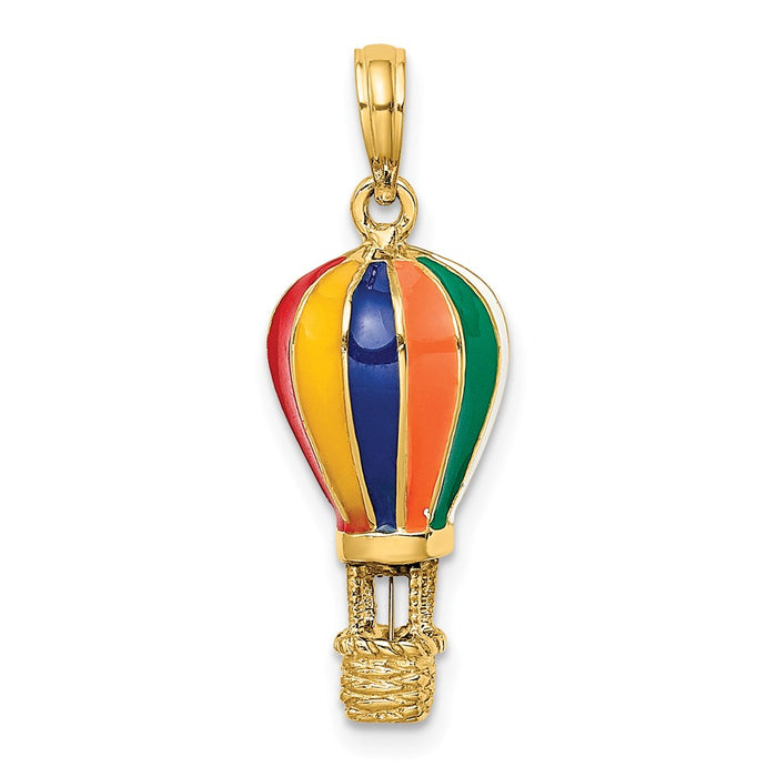 Million Charms 14K Yellow Gold Themed With Enamel 3-D Hot Air Balloon Charm