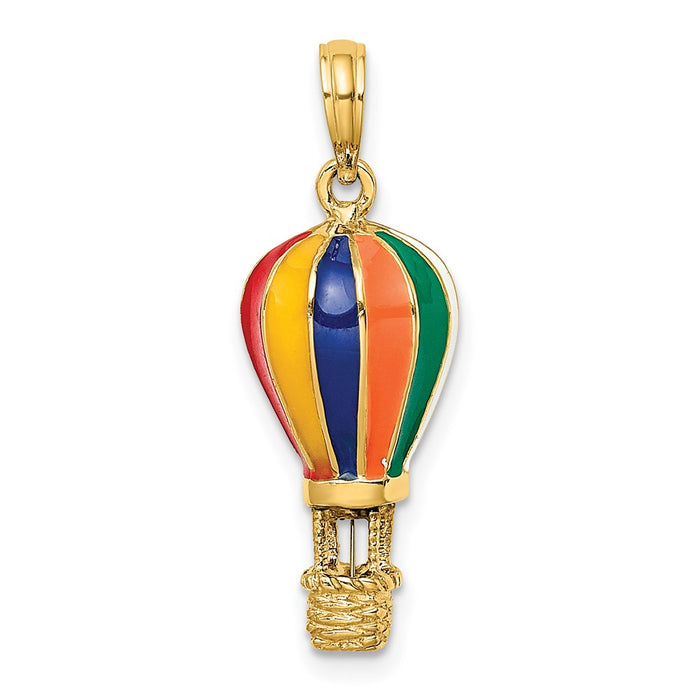 Million Charms 14K Yellow Gold Themed With Enamel 3-D Hot Air Balloon Charm