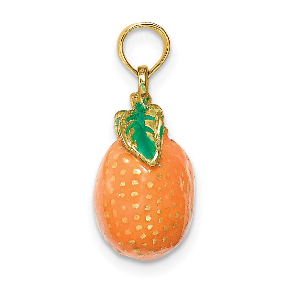 Million Charms 14K Yellow Gold Themed With Enamel 3-D Orange With Stem & Leaf Charm