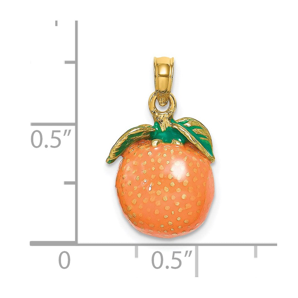 Million Charms 14K Yellow Gold Themed With Enamel 3-D Orange With Stem & Leaf Charm