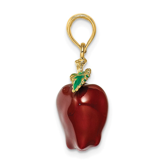 Million Charms 14K Yellow Gold Themed With Enamel 3-D Red Delicious Apple Charm