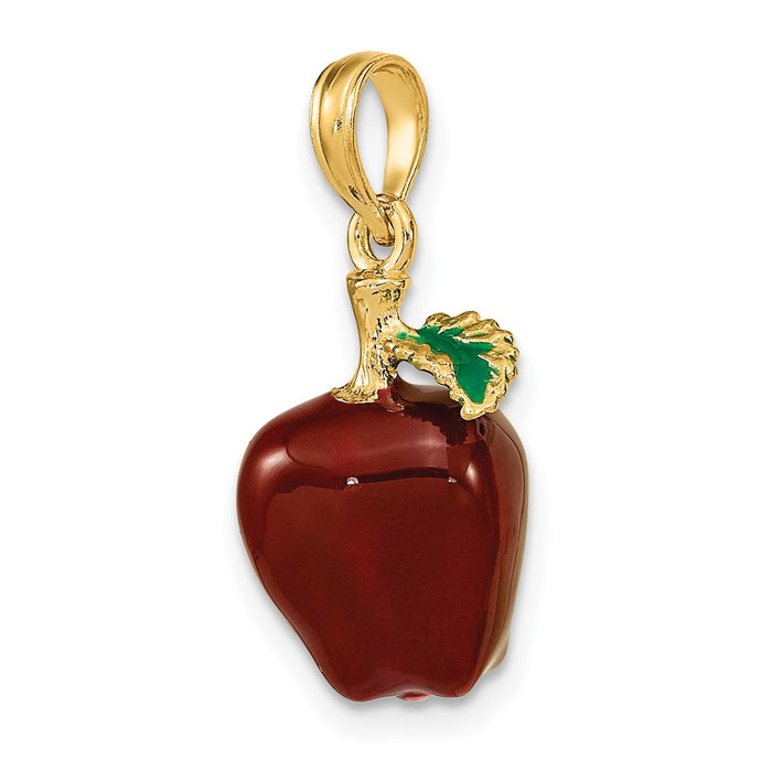 Million Charms 14K Yellow Gold Themed With Enamel 3-D Red Delicious Apple Charm