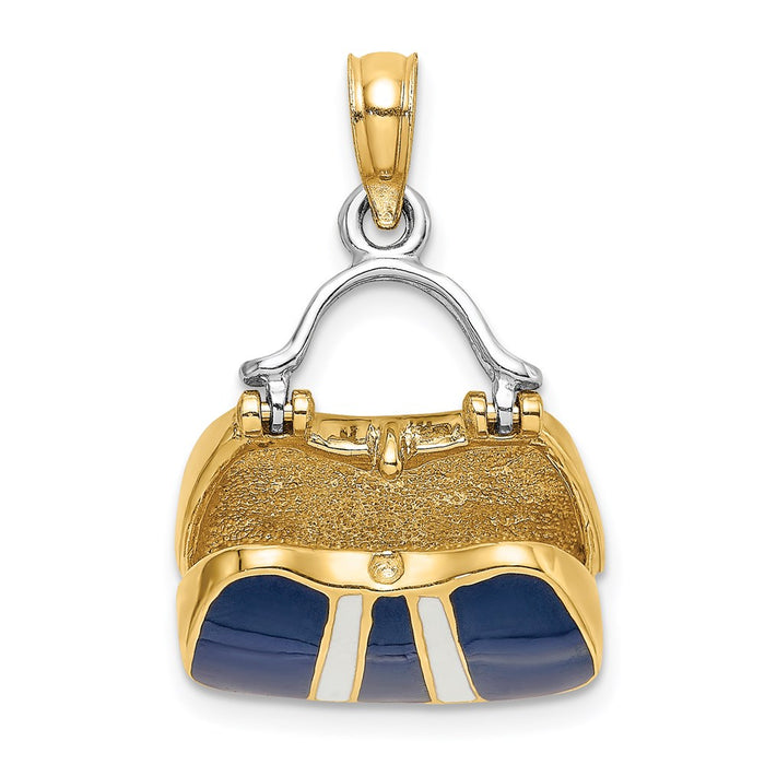 Million Charms 14K Yellow Gold Themed 3-D Navy Enameled Handbag Moveable Charm