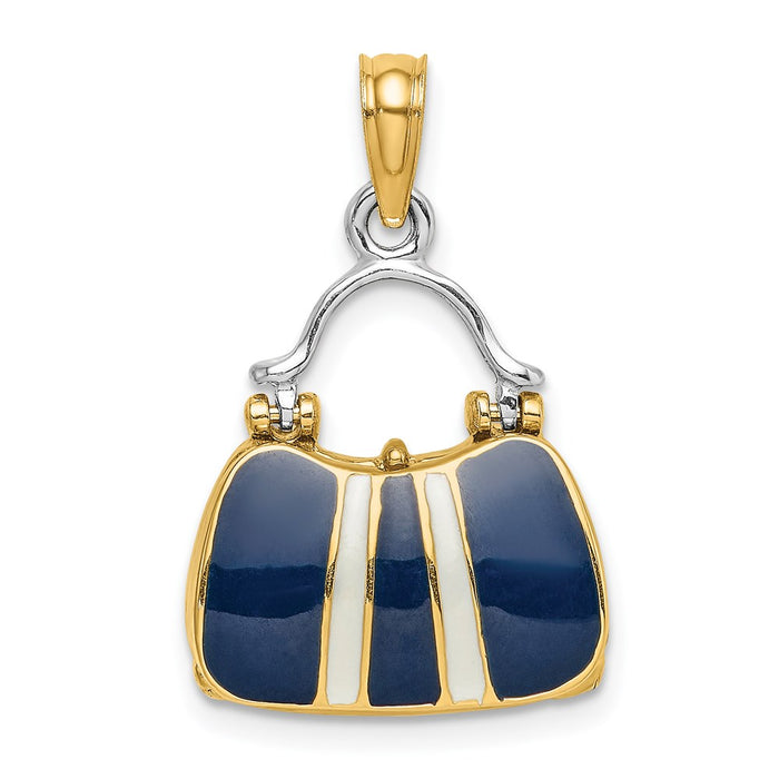 Million Charms 14K Yellow Gold Themed 3-D Navy Enameled Handbag Moveable Charm