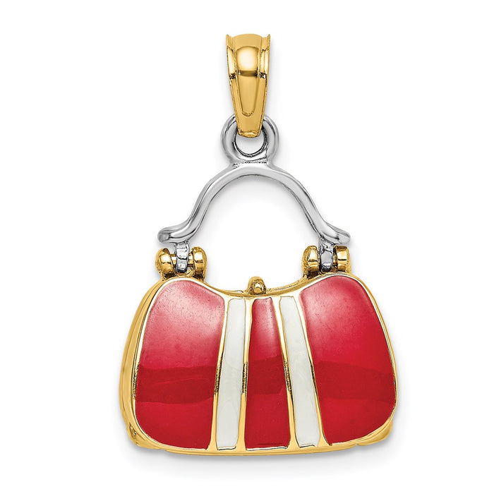 Million Charms 14K Yellow Gold Themed 3-D Red Enameled Handbag Moveable Charm