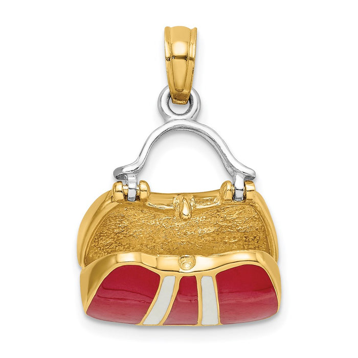 Million Charms 14K Yellow Gold Themed 3-D Red Enameled Handbag Moveable Charm