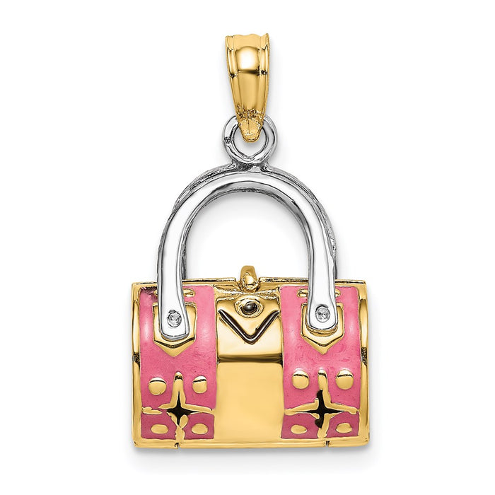 Million Charms 14K Yellow Gold Themed 3-D Pink Enameled Handbag Moveable Charm