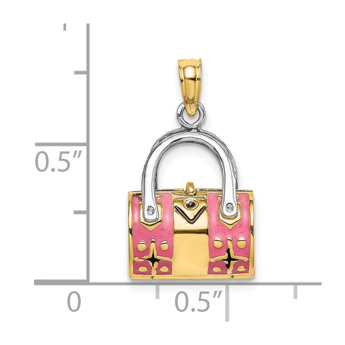 Million Charms 14K Yellow Gold Themed 3-D Pink Enameled Handbag Moveable Charm