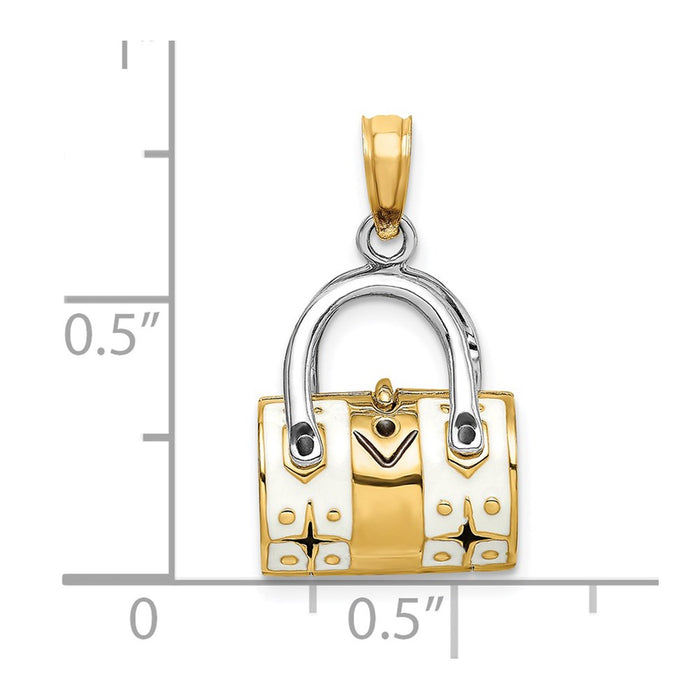 Million Charms 14K Yellow Gold Themed 3-D White Enameled Handbag Moveable Charm