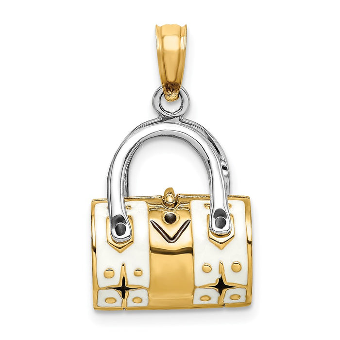 Million Charms 14K Yellow Gold Themed 3-D White Enameled Handbag Moveable Charm