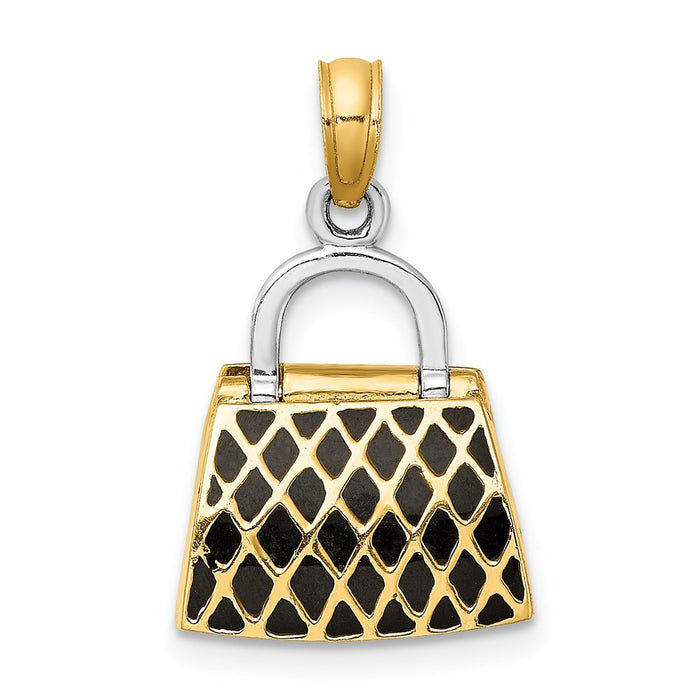 Million Charms 14K Yellow Gold Themed 3-D With Black & White Enamel Moveable Handbag Charm