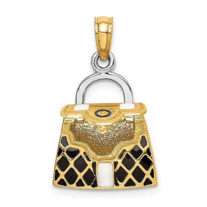 Million Charms 14K Yellow Gold Themed 3-D With Black & White Enamel Moveable Handbag Charm