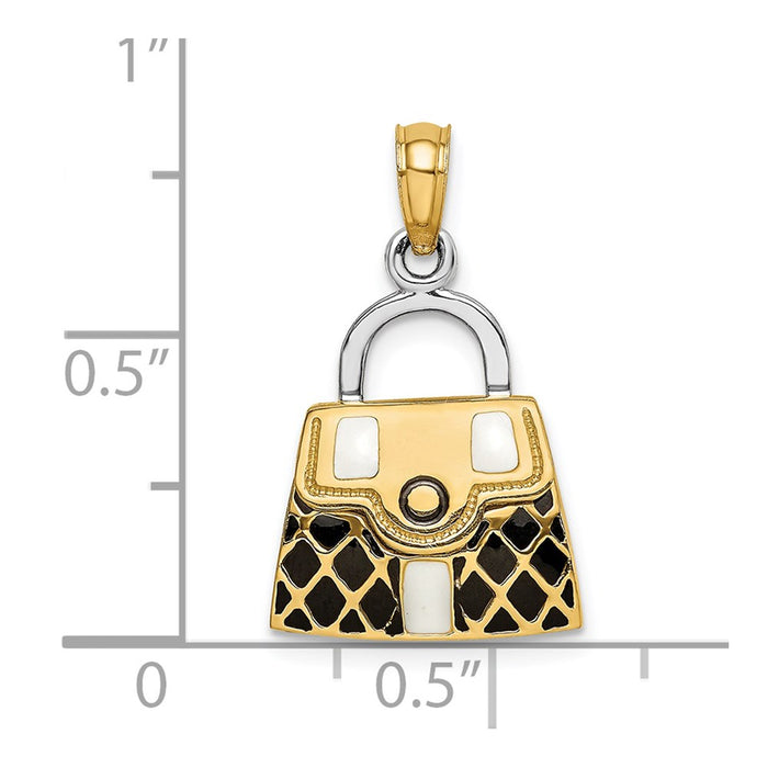 Million Charms 14K Yellow Gold Themed 3-D With Black & White Enamel Moveable Handbag Charm