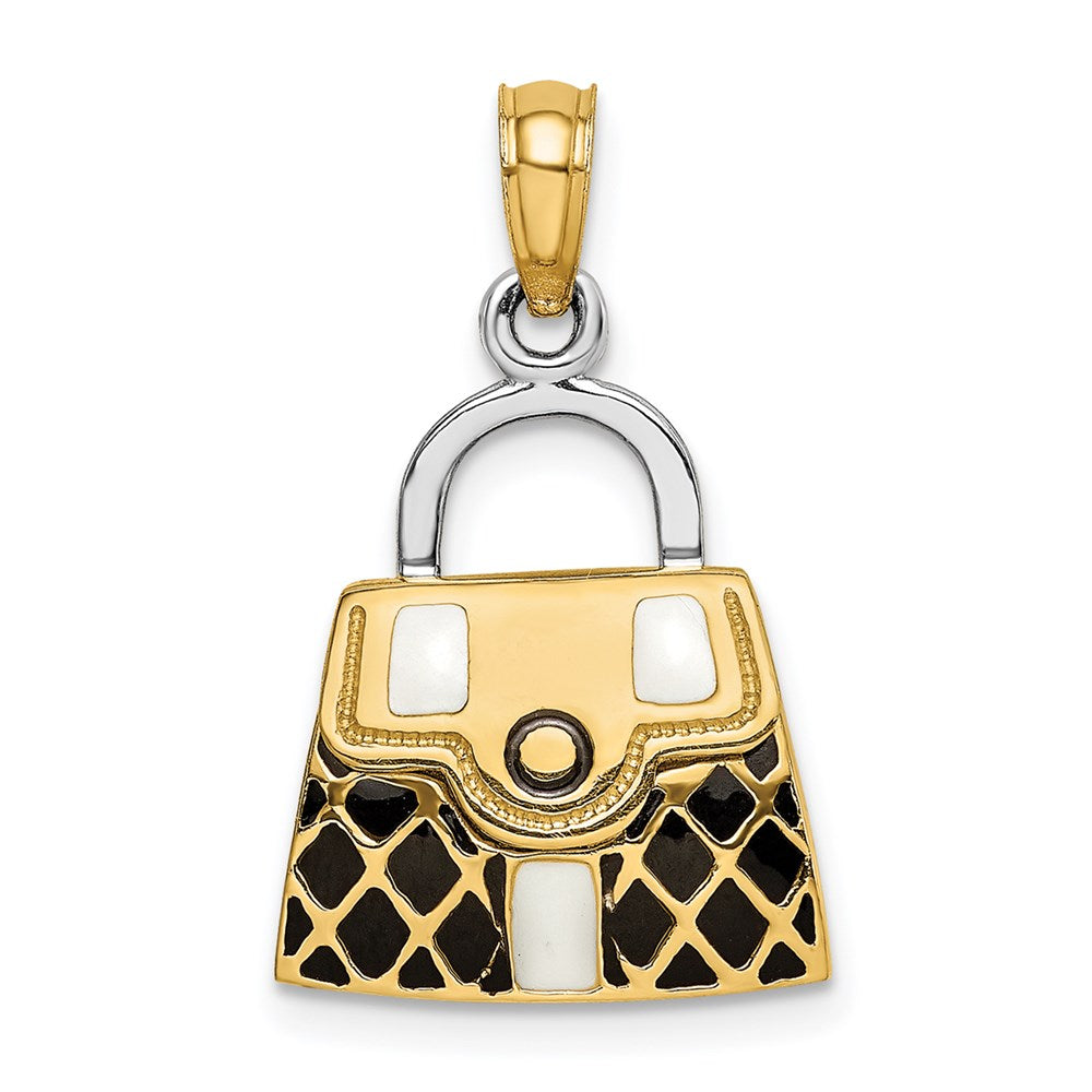 Million Charms 14K Yellow Gold Themed 3-D With Black & White Enamel Moveable Handbag Charm