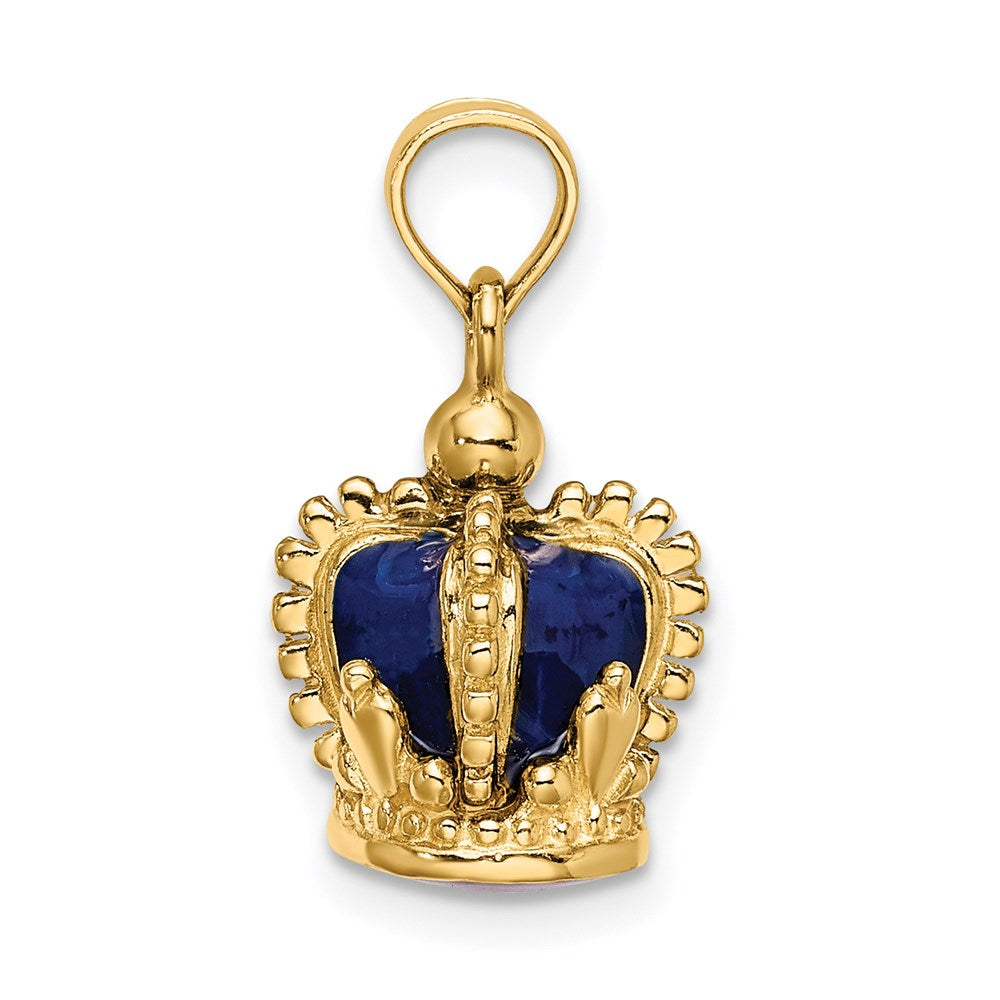 Million Charms 14K Yellow Gold Themed 3-D With Blue Enamel Inside Crown Charm